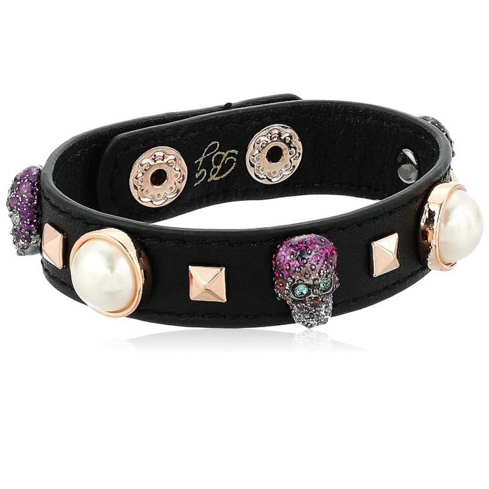 Betsey Johnson studded pearl skull cuff bracelet